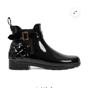 Hunter Glossy Black Quilted Chelsea Boots with Buckle- NEW in box